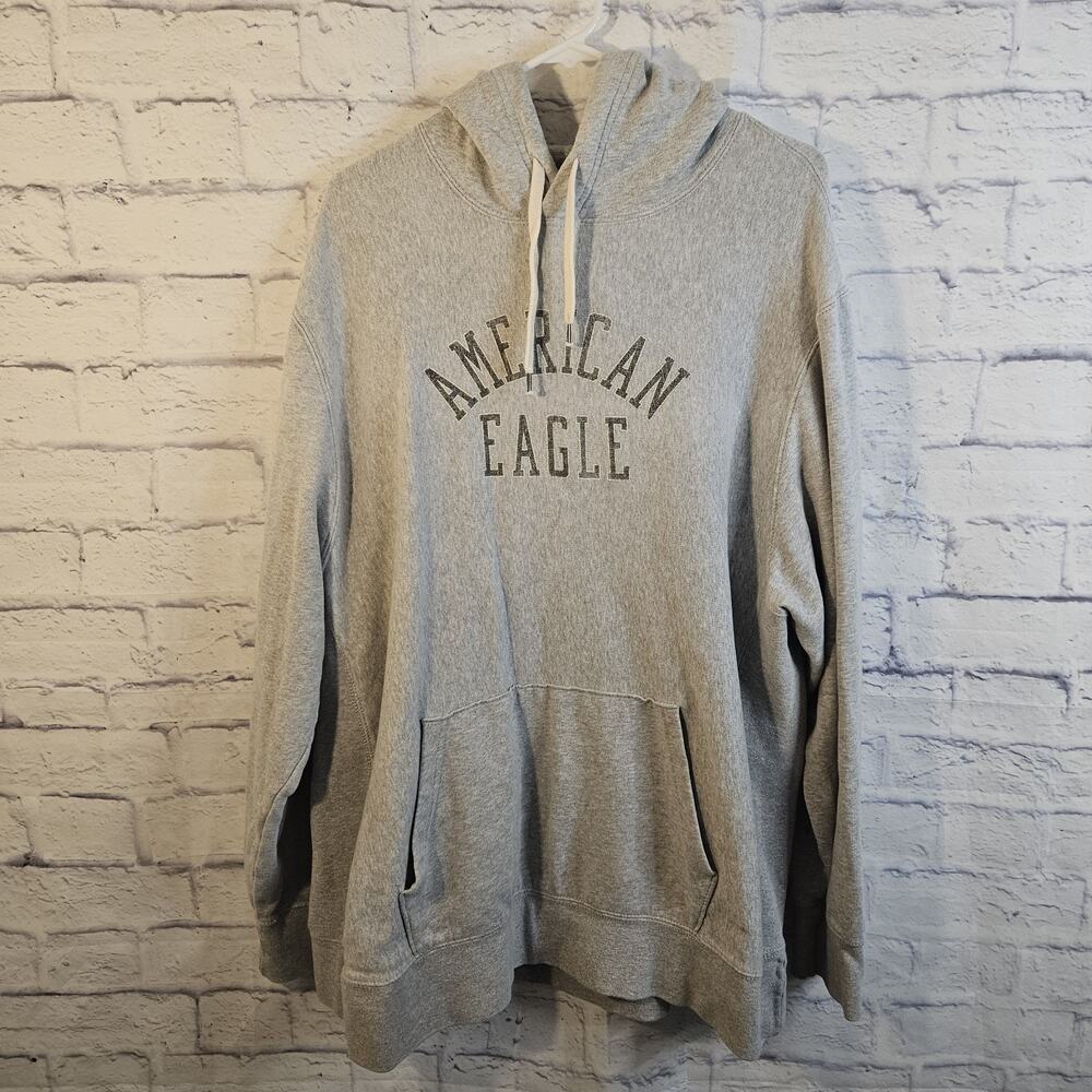 Mens Vintage American Eagle GREEN TAG Soft Gray Hoodie With Logo Size XXL